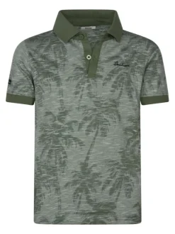 Polo en coton vert d'eau avec des motifs une coupe droite et un col à revers