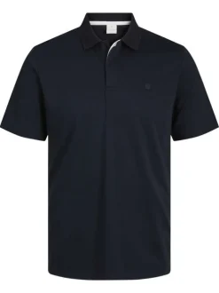 Polo marine uni à coupe droite avec col boutonné et à manches courtes