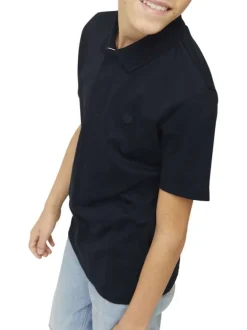 Polo marine uni à coupe droite avec col boutonné et à manches courtes