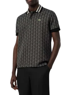 Polo anthracite fantaisie avec un col boutonné et des manches courtes