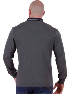 Polo anthracite uni avec une coupe droite un col à revers et des manches longues