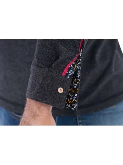 Polo anthracite uni coupe droite à col boutonné avec poche et logo brodé et manches longues
