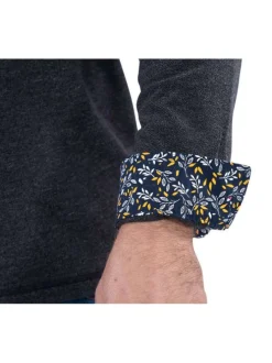 Polo anthracite uni coupe droite à col boutonné avec poche et logo brodé et manches longues