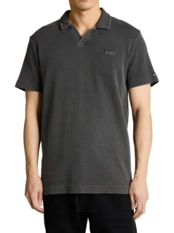 Polo anthracite uni pourvu d'une coupe droite et de manches courtes