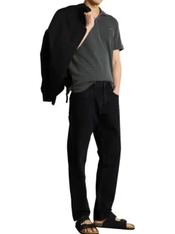 Polo anthracite uni pourvu d'une coupe droite et de manches courtes