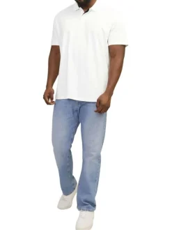Polo blanc en maille piquée à coupe droite avec logo poitrine et manches courtes