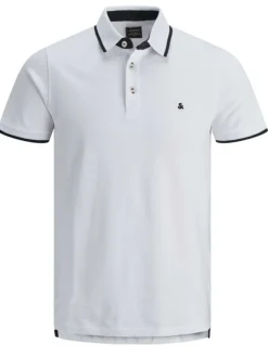 Polo blanc uni en coton avec une coupe droite avec liseré noir sur le col et les manches