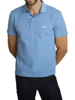 Polo bleu à coupe droite pourvu d'un col boutonné et de manches courtes