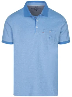 Polo bleu grande taille en coton maille piquée coupe droite col boutonné
