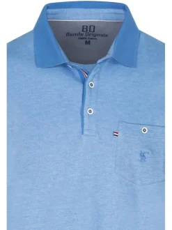 Polo bleu grande taille en coton maille piquée coupe droite col boutonné