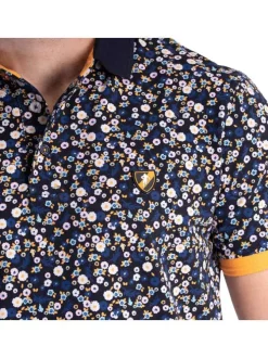 Polo bleu marine avec un imprimé fleuri à coupe droite et col boutonné