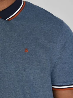Polo bleu pour homme avec logo en coton coupe droite PAULOS