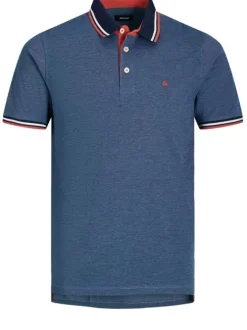Polo bleu pour homme avec logo en coton coupe droite PAULOS