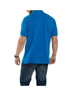 Polo bleu uni en coton avec un col boutonné et une coupe droite