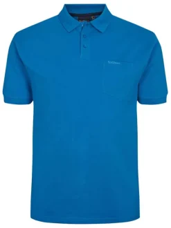 Polo bleu uni en coton avec un col boutonné et une coupe droite