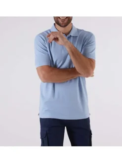Polo bleu uni en coton régular à manches courtes