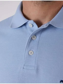 Polo bleu uni en coton régular à manches courtes