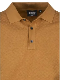 Polo camel uni avec un col boutonné à revers et des manches courtes