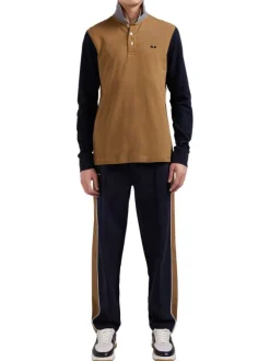 Polo camel uni à coupe droite, col polo et à manches longues marine