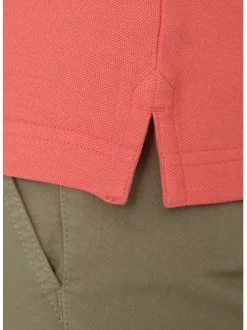 Polo corail en coton uni coupe droite à col boutonné et manches courtes