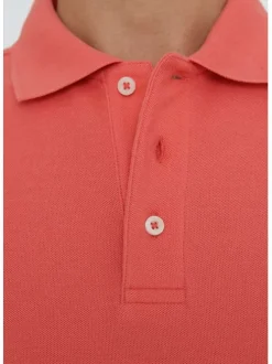 Polo corail en coton uni coupe droite à col boutonné et manches courtes