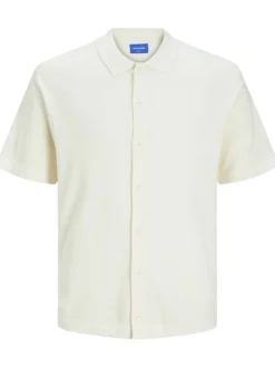 Polo écru uni coupe droite col français et à manches courtes