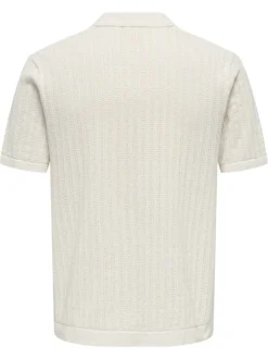 Polo écru uni en coton mélangé avec une coupe droite et un col à revers