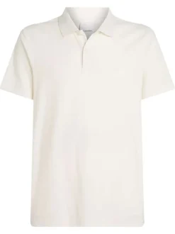 Polo écru uni en coton mélangé fermé par deux boutons avec une coupe ajustée