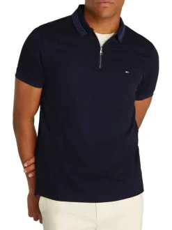 Polo en better coton initiative noir uni droit avec un col zippé