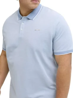 Polo en bleu ciel uni avec une coupe droite et un col boutonné