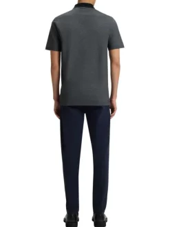 Polo en coton anthracite à coupe droite pourvu d'un col boutonné