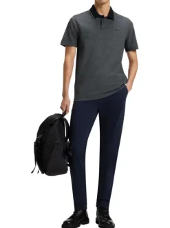 Polo en coton anthracite à coupe droite pourvu d'un col boutonné