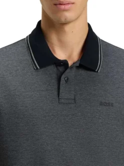 Polo en coton anthracite à coupe droite pourvu d'un col boutonné
