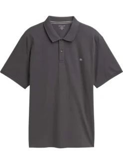 Polo en coton anthracite uni avec une coupe droite et un col à revers