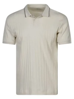 Polo en coton beige à coupe droite pourvu d'un col côtelé boutonné