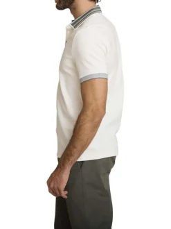 Polo en coton beige à coupe droite pourvu d'un col à revers boutonné