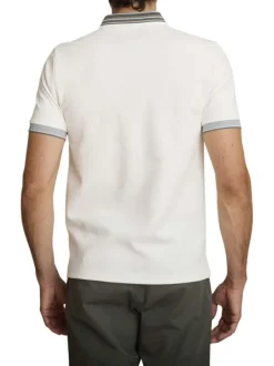 Polo en coton beige à coupe droite pourvu d'un col à revers boutonné