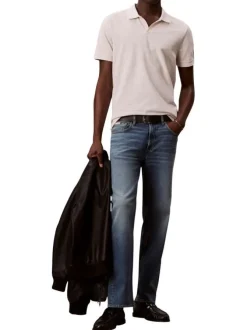 Polo en coton beige à coupe droite pourvu d'un col v bord-côte