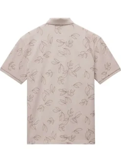 Polo en coton beige imprimé avec un col français et une coupe droite