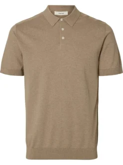 Polo en coton beige uni avec une coupe droite et un col boutonné