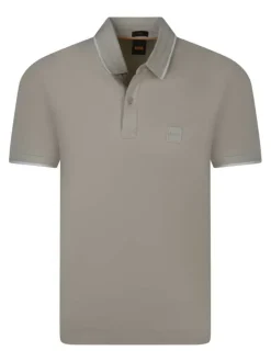 Polo en coton beige uni à coupe droite avec logo de la marque brodé