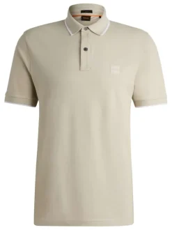 Polo en coton beige uni à coupe droite avec logo de la marque brodé