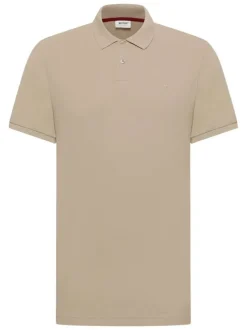 Polo en coton beige uni pourvu d'une coupe droite et d'un col boutonné