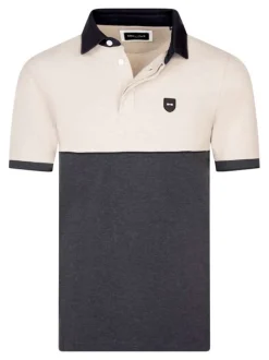 Polo en coton bicolore à coupe droite avec un petit patch brodé à la poitrine