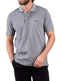 Polo en coton biologique anthracite à coupe droite pourvu d'un col boutonné