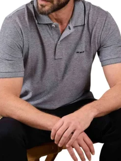 Polo en coton biologique anthracite à coupe droite pourvu d'un col boutonné