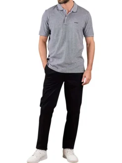 Polo en coton biologique anthracite à coupe droite pourvu d'un col boutonné