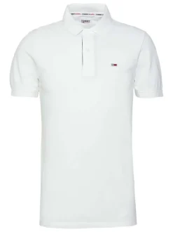 Polo en coton biologique blanc maille piquee à coupe droite et col boutonné