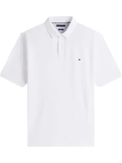 Polo en coton biologique blanc uni avec une coupe droite et un col boutonné