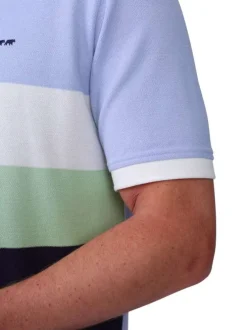 Polo en coton biologique bleu ciel à rayures avec une coupe droite